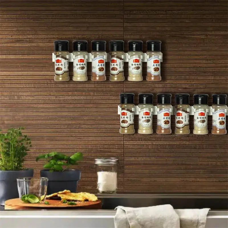2 especieros de pared de plástico gris con soporte adhesivo para tarros